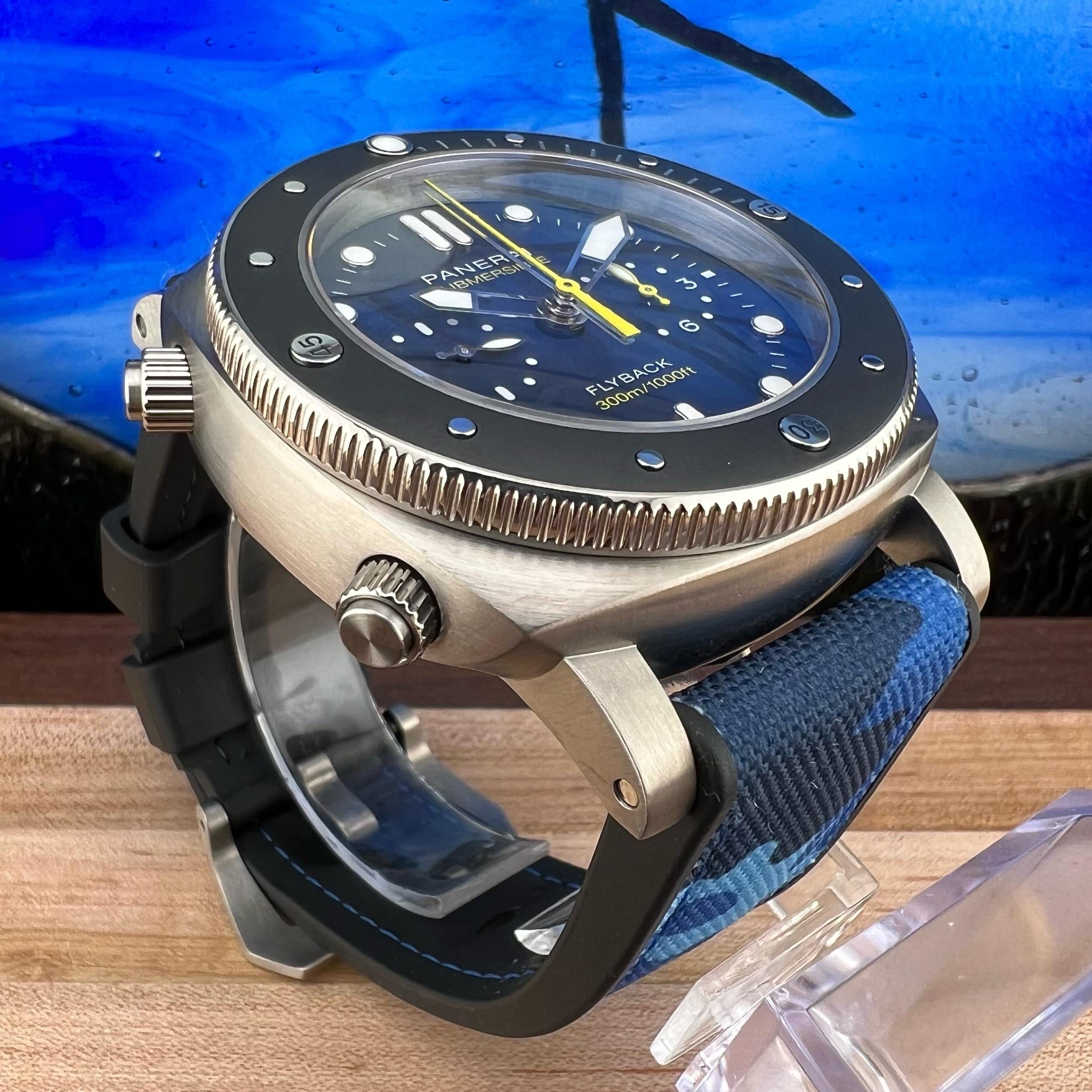 WTS Panerai PAM01291 Mike Horn Titanium Submersible Chrono Blue