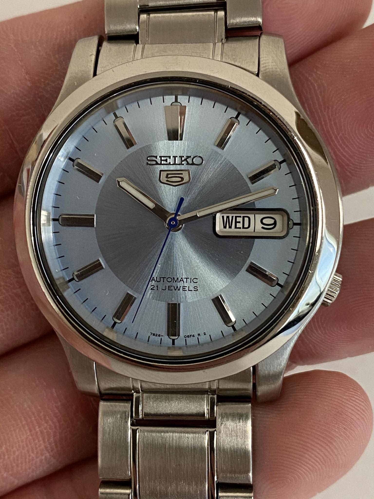 Seiko 5 SNK791K1 Ice Blue Dial Automatic Men's Watch 7S26-02J0 Rare