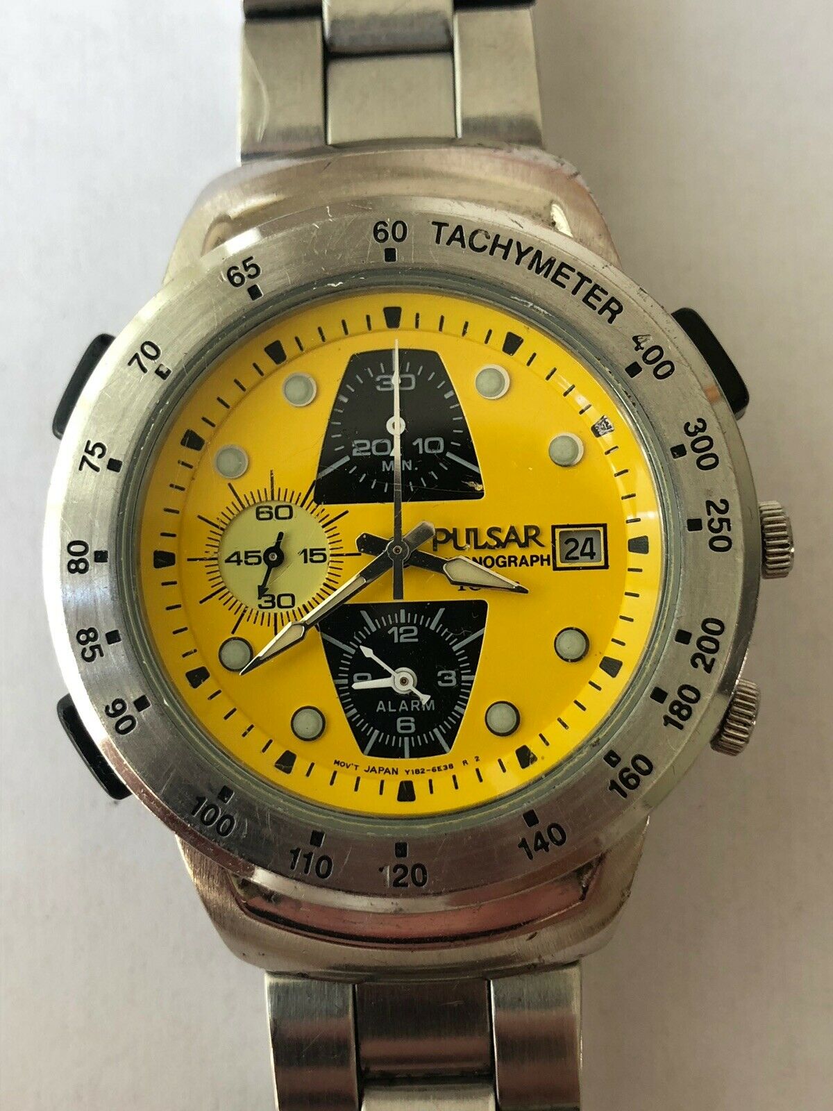 Vintage Yellow Mens Pulsar by Seiko Chronograph Watch y182 6d10