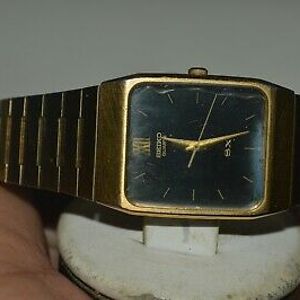 Vintage SEIKO SX Watch 5Y95-5000 Quartz Unisex Black Dial Gold