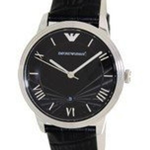 Emporio Armani Classic Black Dial Black Leather Strap Watch For Men - AR0168