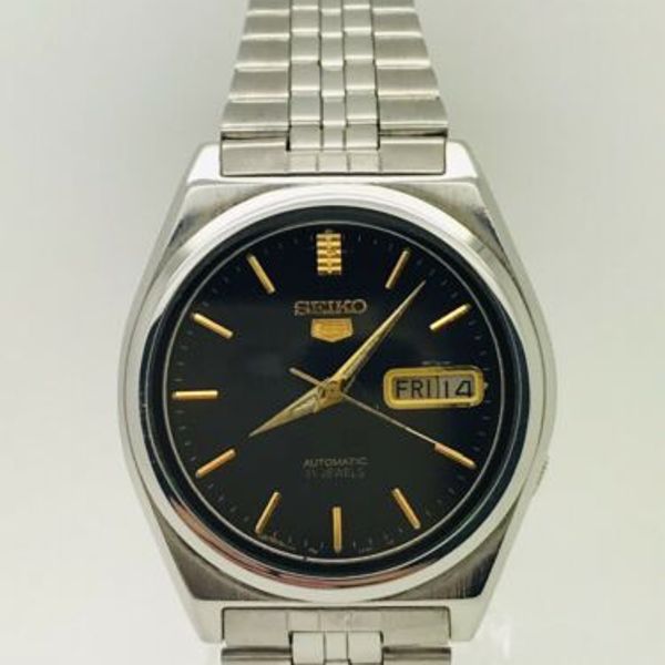 Seiko 5 Black Dial Automatic Watch 21 Jewels (GREAT CONDITION) SERVICED ...