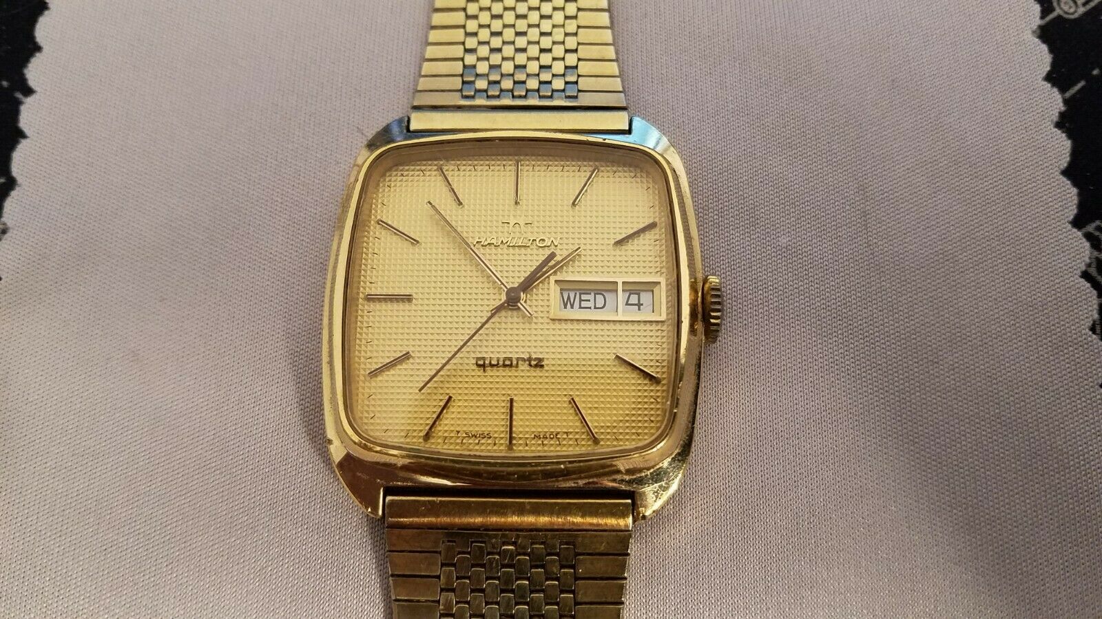 Vintage Men's HAMILTON Square 9088 Swiss Quartz Day Date Gold Tone Watch |  WatchCharts Marketplace