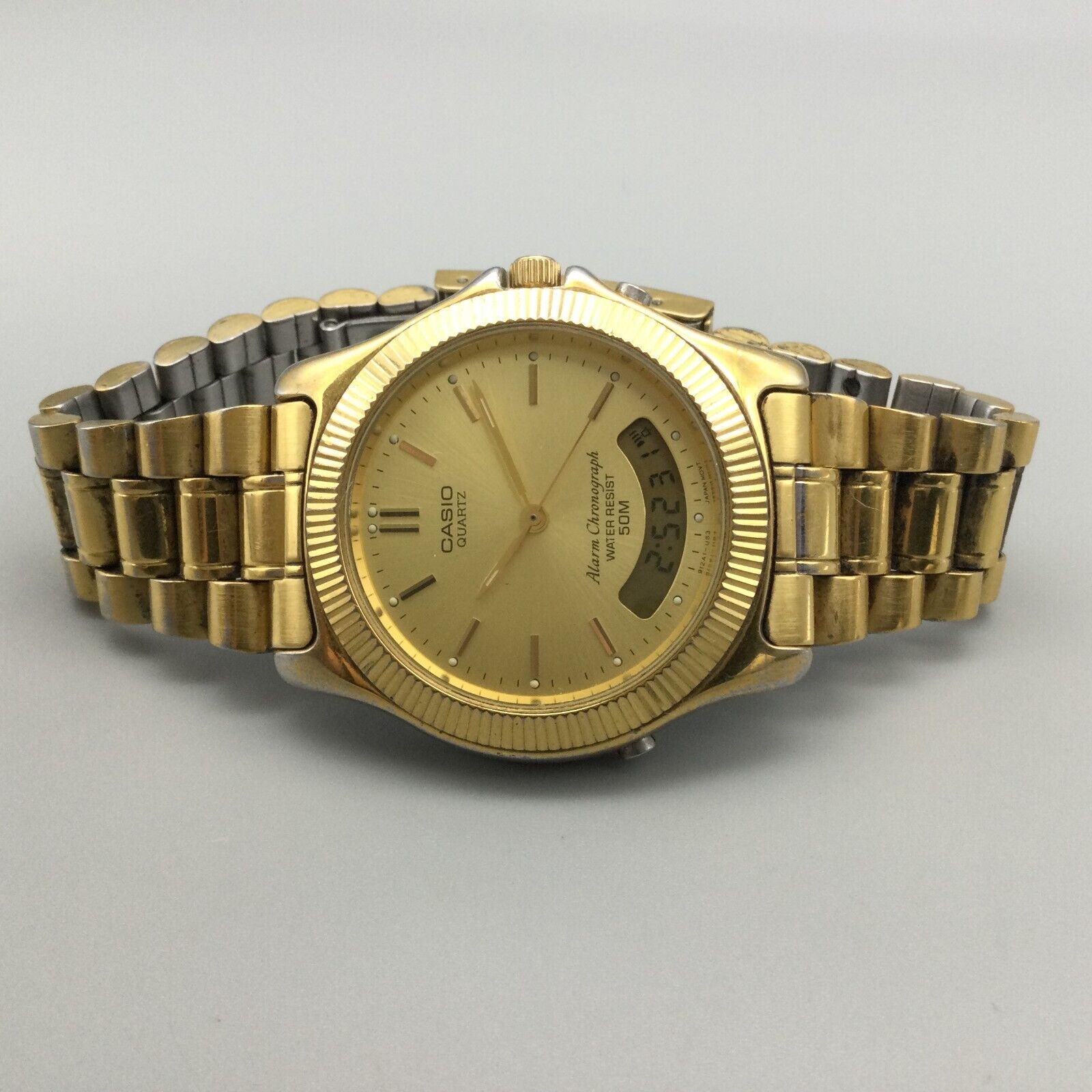 Vintage Casio Watch Men Gold Tone Alarm Chronograph 388 AQ