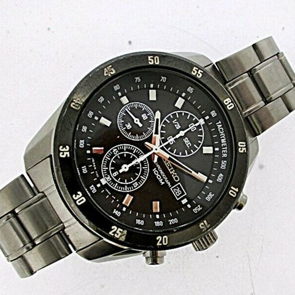 SPORTY SEIKO 7T92 0LV0 MENS BLACK DIAL CHRONOGRAPH SS DATE #542428 WATCH $1  | WatchCharts
