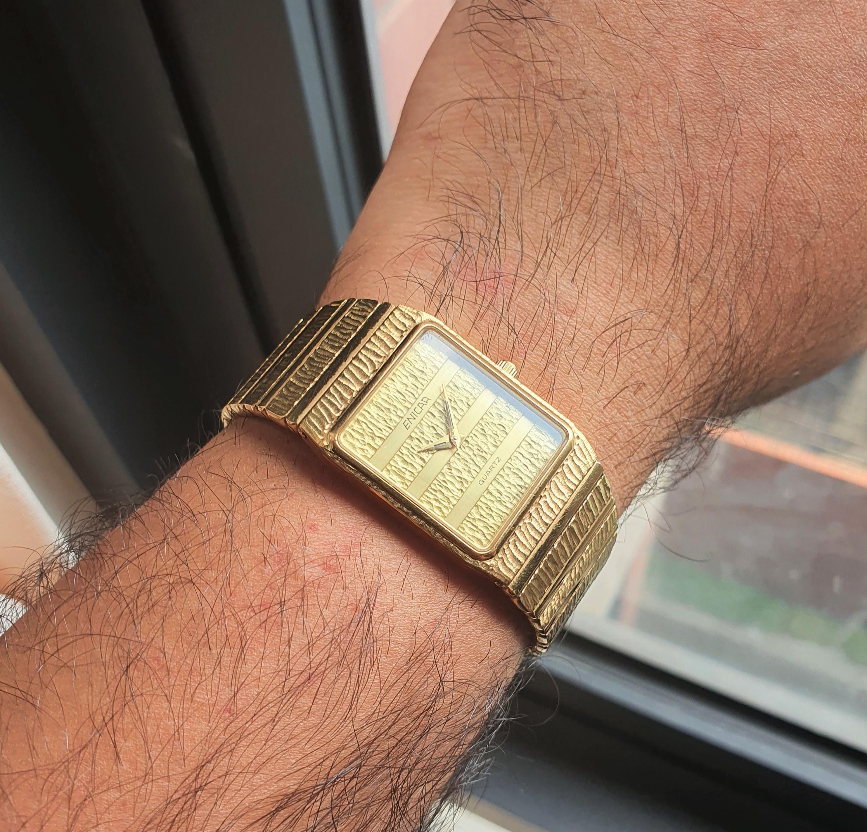 WTS] Enicar Tank Vintage Golden Textured Dial 70's SERVICED Swiss