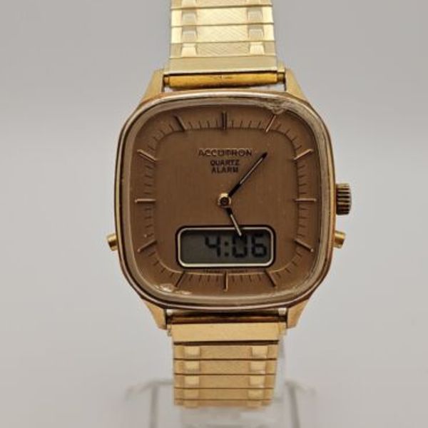 VINTAGE 1979 ACCUTRON By Bulova Mens Analog/Digital Watch Stainless ...
