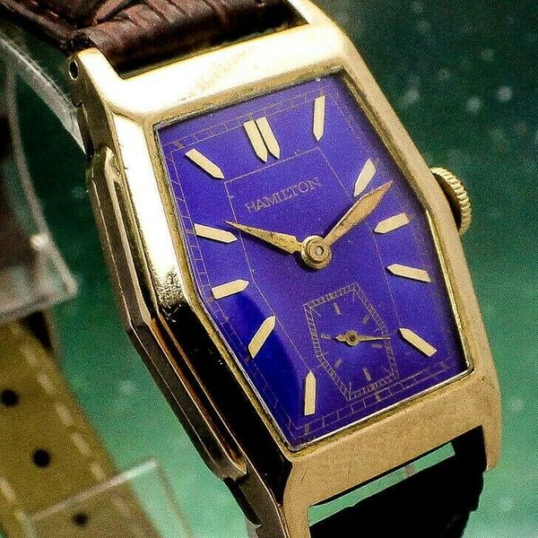 Vintage mens 1936 Hamilton Turner 10K GF COOL BLUE DIAL Art Deco Watch