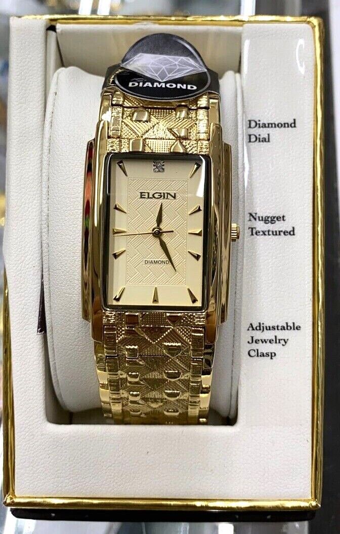 Elgin mens gold diamond on sale watch