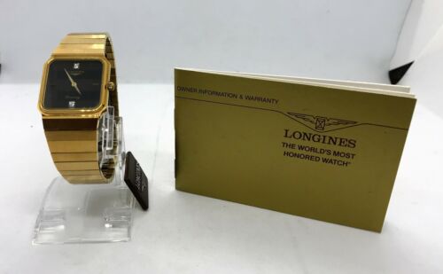 Rare 1980 s NOS Longines Gold Tone Diamond Dynasty Mineron Crystal