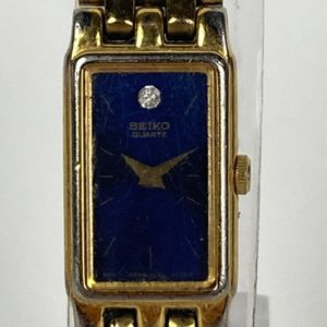 Vintage Seiko Watch Women Gold Tone Blue Dial Rectangle 2E20  display picture 1