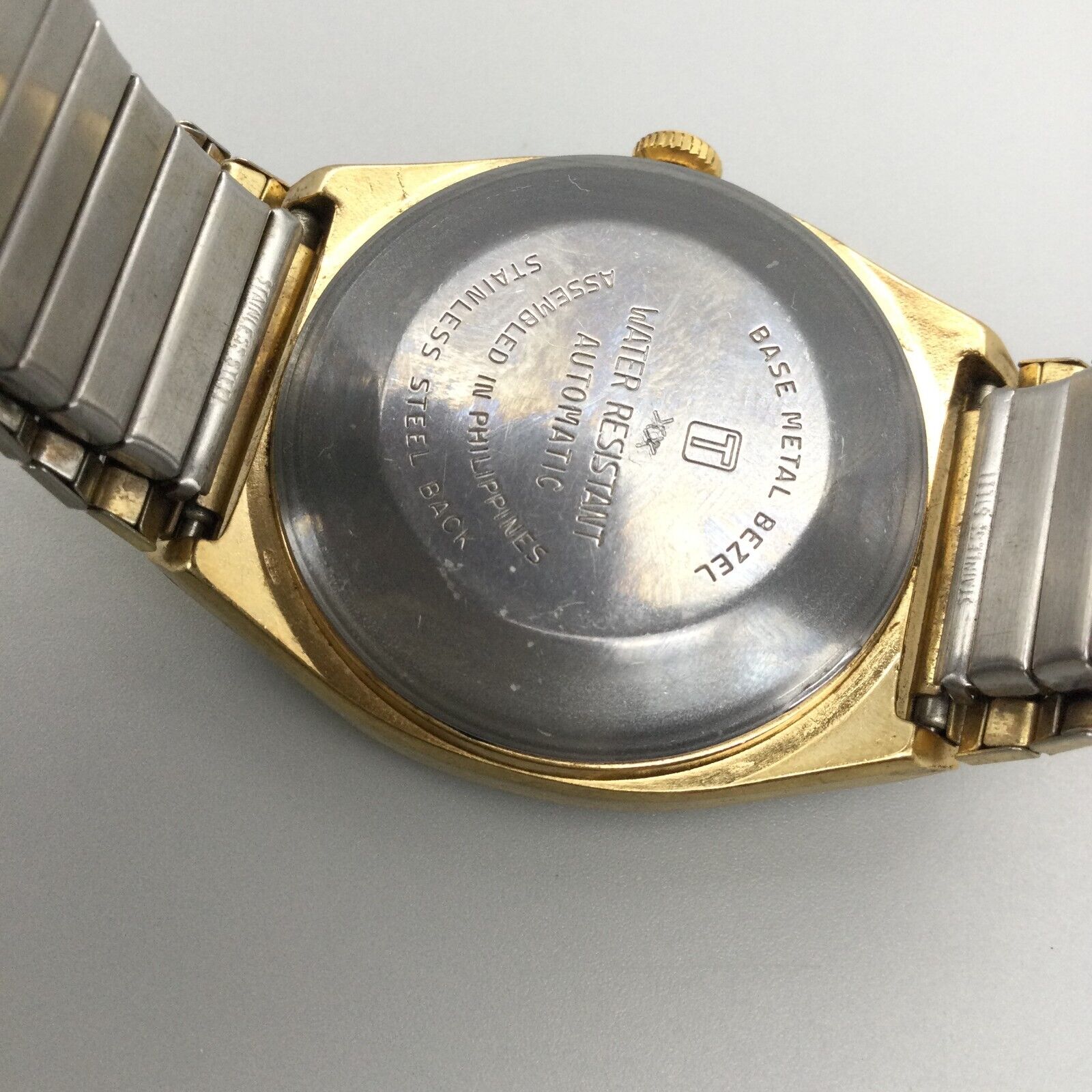 Vintage Timex Watch Men 34mm Gold Tone Date Square Stretch 