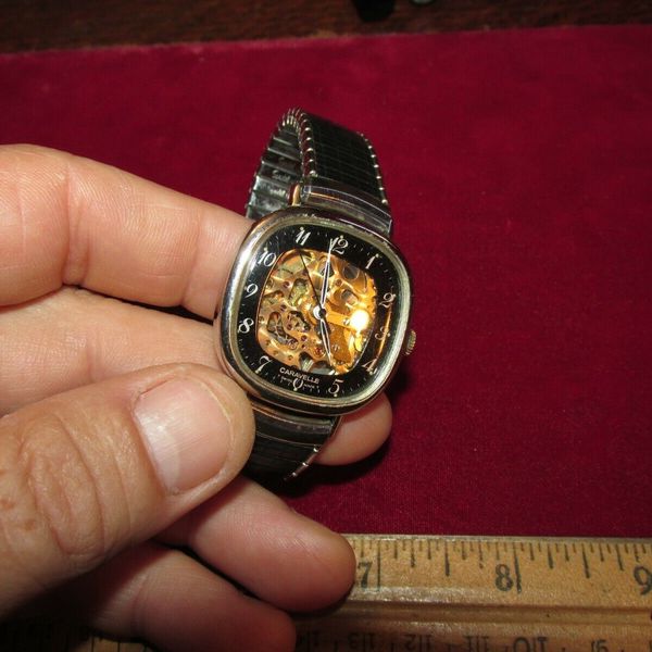 VINTAGE BULOVA CARAVELLE SKELETON 17 JEWEL MENS WATCH CAL 715S H7 T
