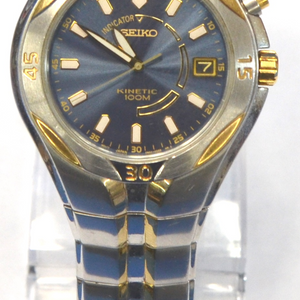 SEIKO 5M62 0D30 KINETIC WATCH BLUE & GOLD FACE STEEEL STRAP | WatchCharts