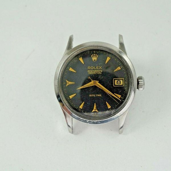 ROLEX 6518 RITE TIME ORIGINAL BLACK WAFFLE DIAL RARE STAINLESS STEEL C ...