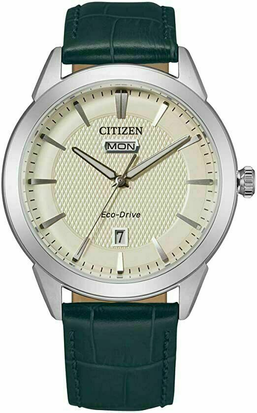 NEW Citizen AW0090 11Z Eco Drive Corso Ivory Dial Green Band Men's