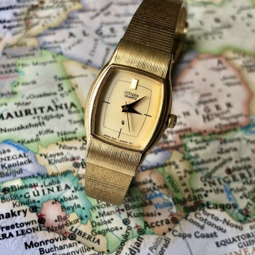 Vintage Citizen Quartz 2951-293991 K Gold Tone Ladies Dress