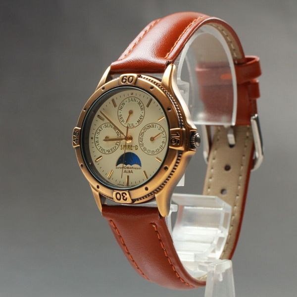 Near MINT] SEIKO ALBA SPIRE-G V33F-6C20 Moon Phase Quartz