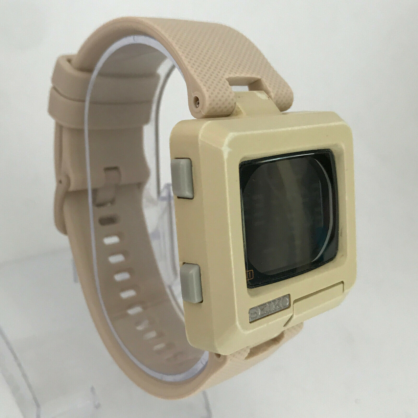 Vintage SEIKO TIMETRON Watch digital square dot matrix Japan beige