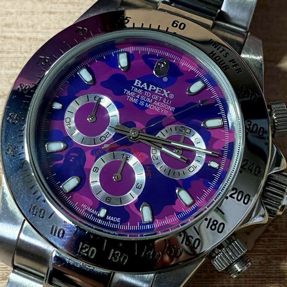 A BATHING APE BAPEX DAYTONA Purple Camo Automatic Watch Made in