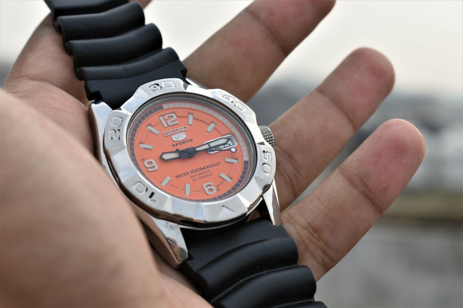 送料無料 お Orange 2007 Men's Sports 5 SEIKO Dial Automatic Band Rubber 時計