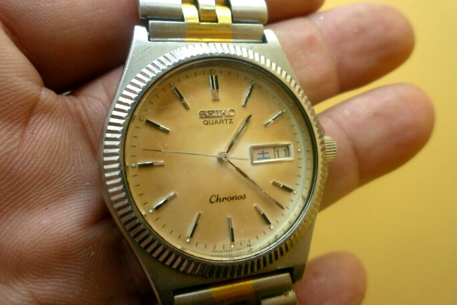 Mens 35mm SEIKO CHRONOS 2j Quartz 7433-7010 SS 8 3/4