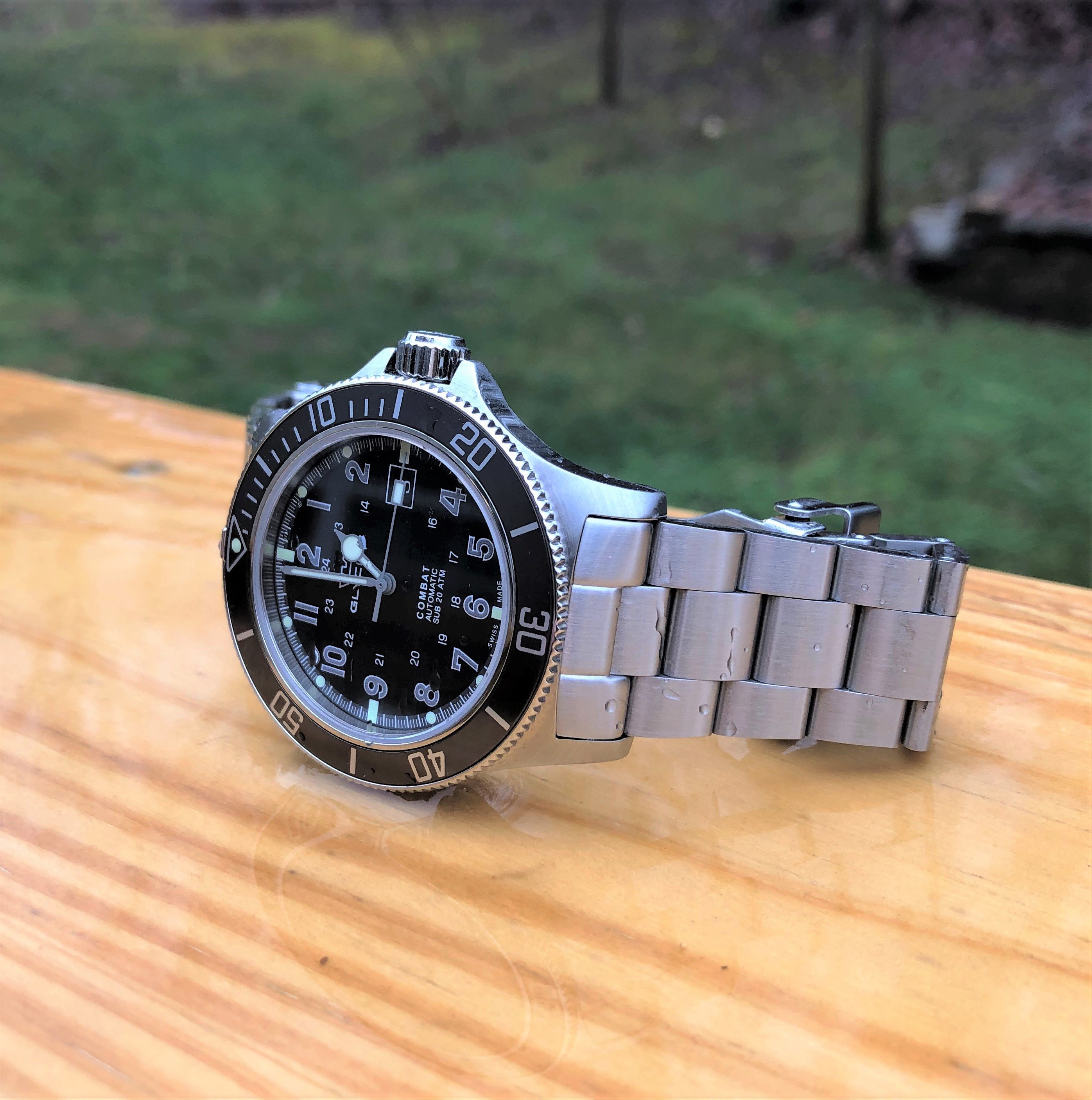 FS no trades Glycine Combat Sub GL0076 black dial gray bezel