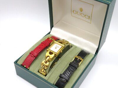 GUCCI 1800L Change Belt Watch Gold Quartz Women's Wrist Watch Used