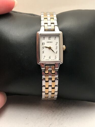 Seiko Women s SXGL61 Stainless Steel Two Tone Rectangle White Dial