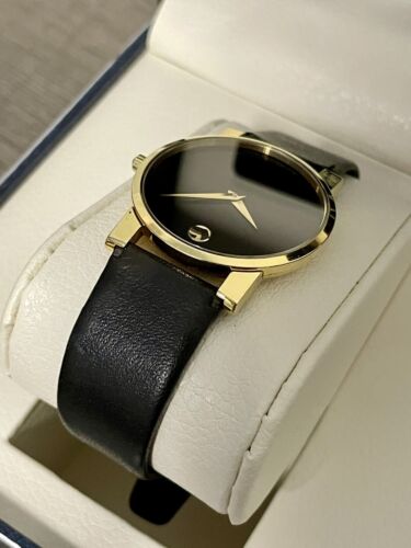 MOVADO Museum Black Leather Gold 31mm Case Woman s Watch Swiss