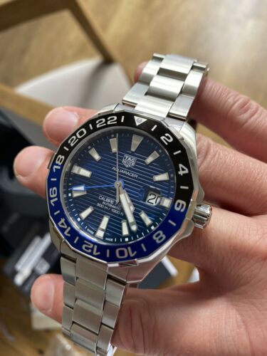 Tag Heuer Aquaracer GMT Calibre 6 Automatic Blue Dial Silver Steel Strap Watch for Men - WAY201T.BA0927