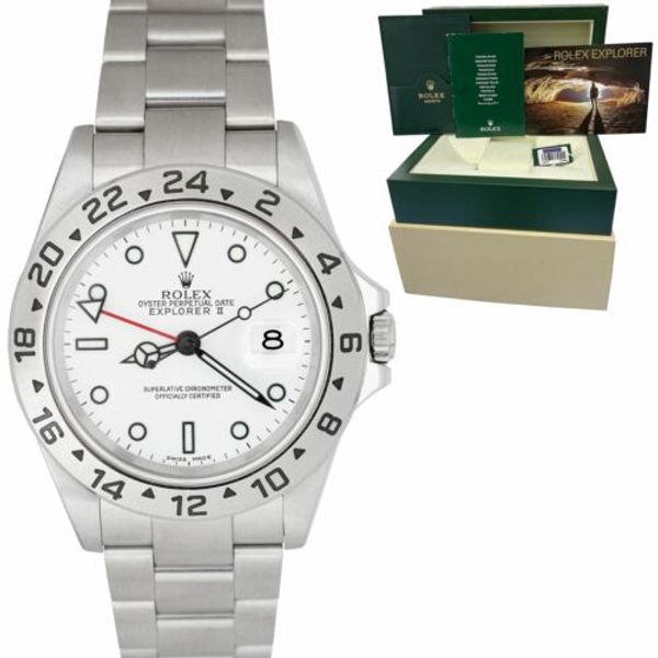 NO HOLES Rolex Explorer II Polar Steel White Z SERIAL 40mm GMT 16570 ...