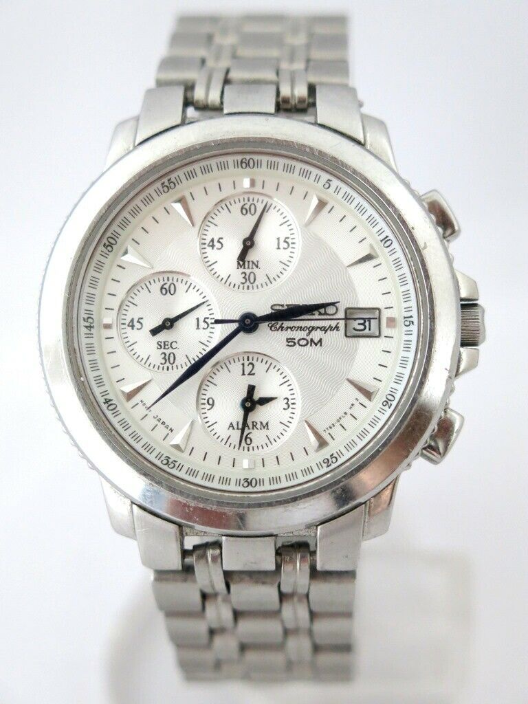 SEIKO Quartz Watch 7T62-0EP0 Alarm Chronograph Date Men's 