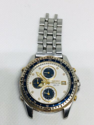 Seiko Watch 5 Bar Chronograph SQ50 7T32 7C70 Water Resistant