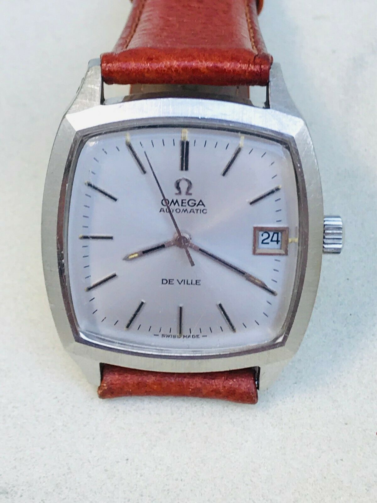 Vintage Omega Deville 1002 Date 2PC Square SS Men's Auto