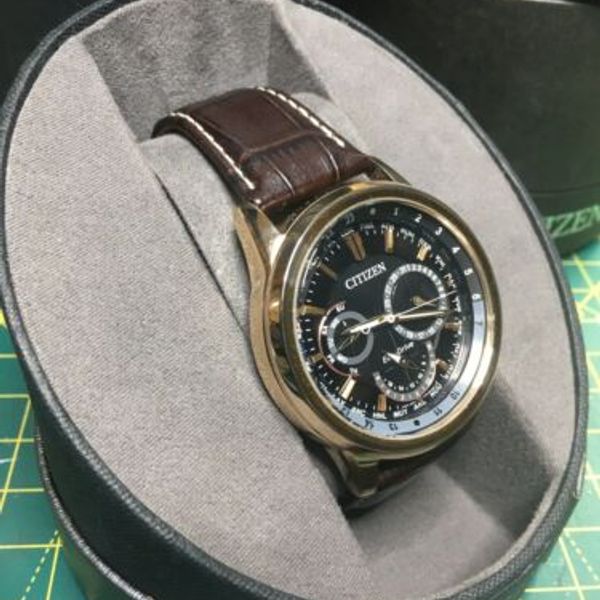 Citizen Eco Drive Watch Day Date 24 Hour Gold Leather 8729 Movement