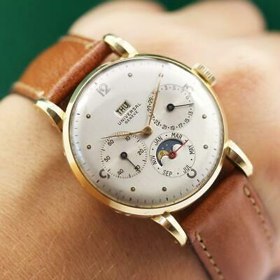 Montre Vintage Universal Genève Calendar Moon Phase - Cadran Original - Années 1940-1950 - Mouvement Mécanique Manuel Suisse - Rare