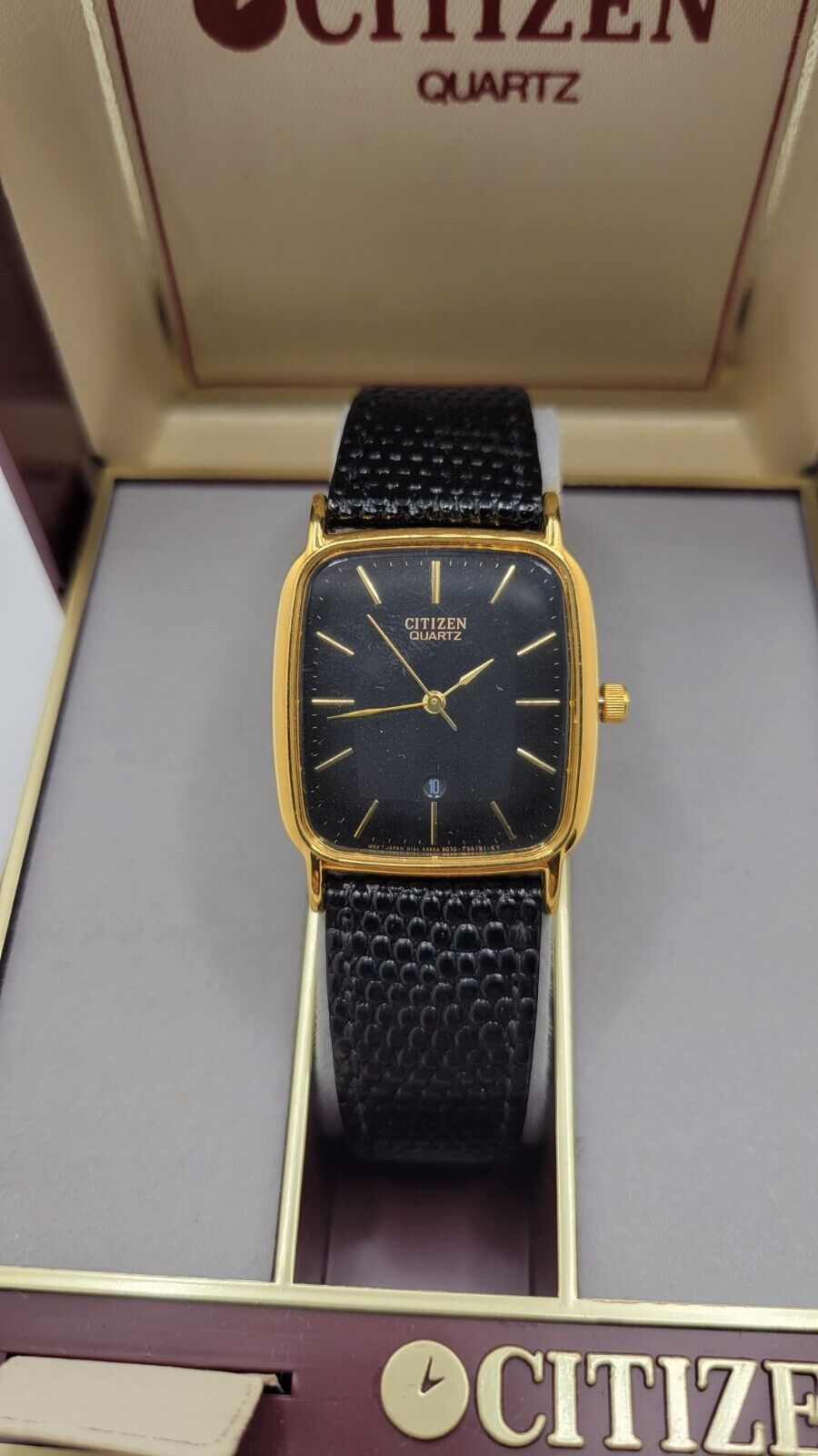 CITIZEN QUARTZ MEN'S Vintage Tank Wrist Watch DATE 6010-K00128 NOS