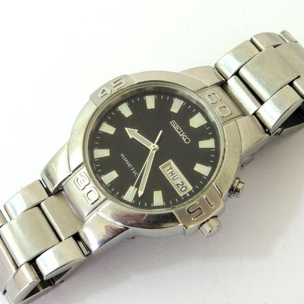 GENTS STEEL SEIKO KINETIC DAY DATE REF. 5M43-0E90 GOOD CONDITION WITH ...