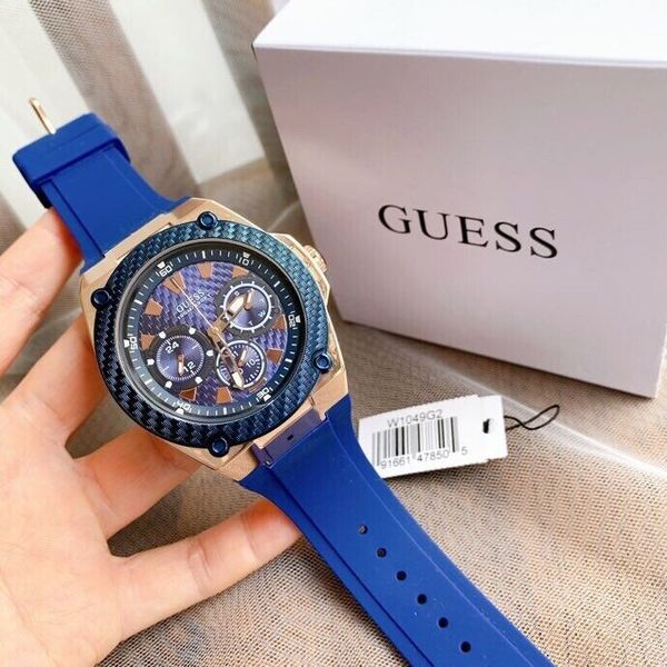 Guess Velocity Chronograph Blue Dial Blue Rubber Steel Strap Watch for Men - W0599G4