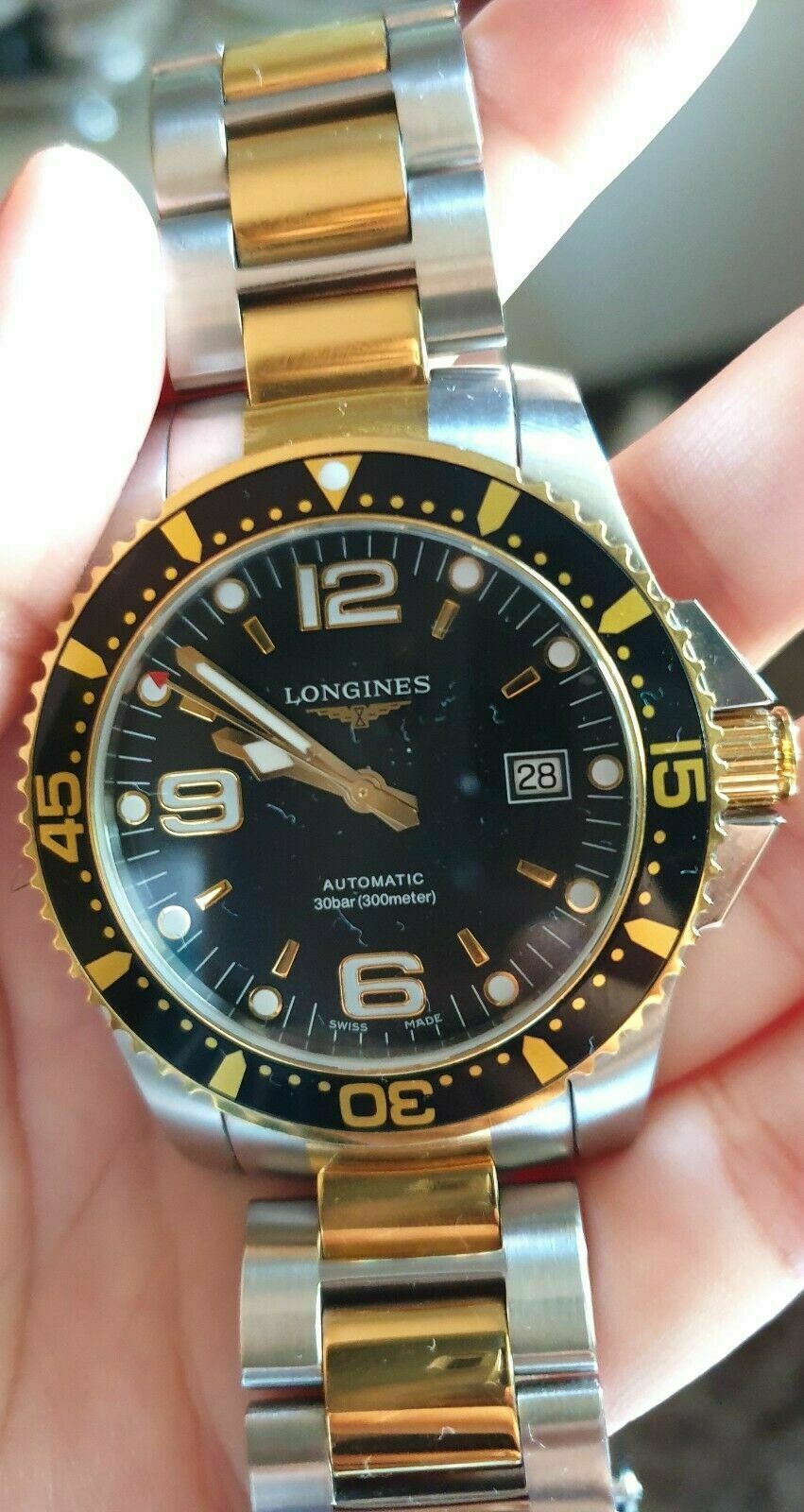 Longines L37423 HydroConquest Gold Two Toned Automatic Black Dial