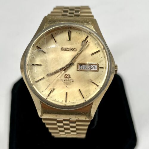 Vintage Seiko SQ 3003 Watch Gold Tone Faceted Crystal 0843 Vintage Seiko SQ 3003 Watch Gold Tone Faceted Crystal 0843