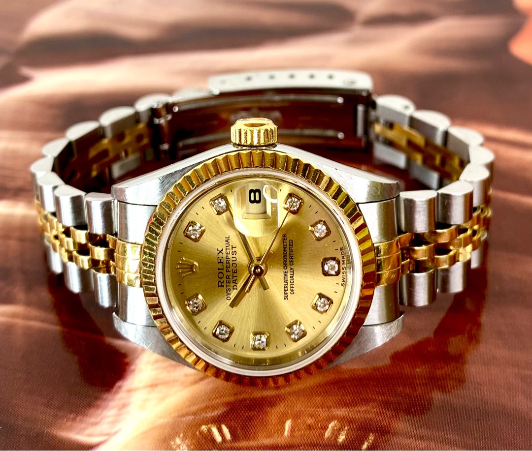 Clearance Sales Rolex 79173 Half Gold Diamond Gold Dial Lady Watch