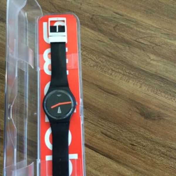 Swatch Watch Black With Red Hands, Large 41mm, Package And Paperwork ...