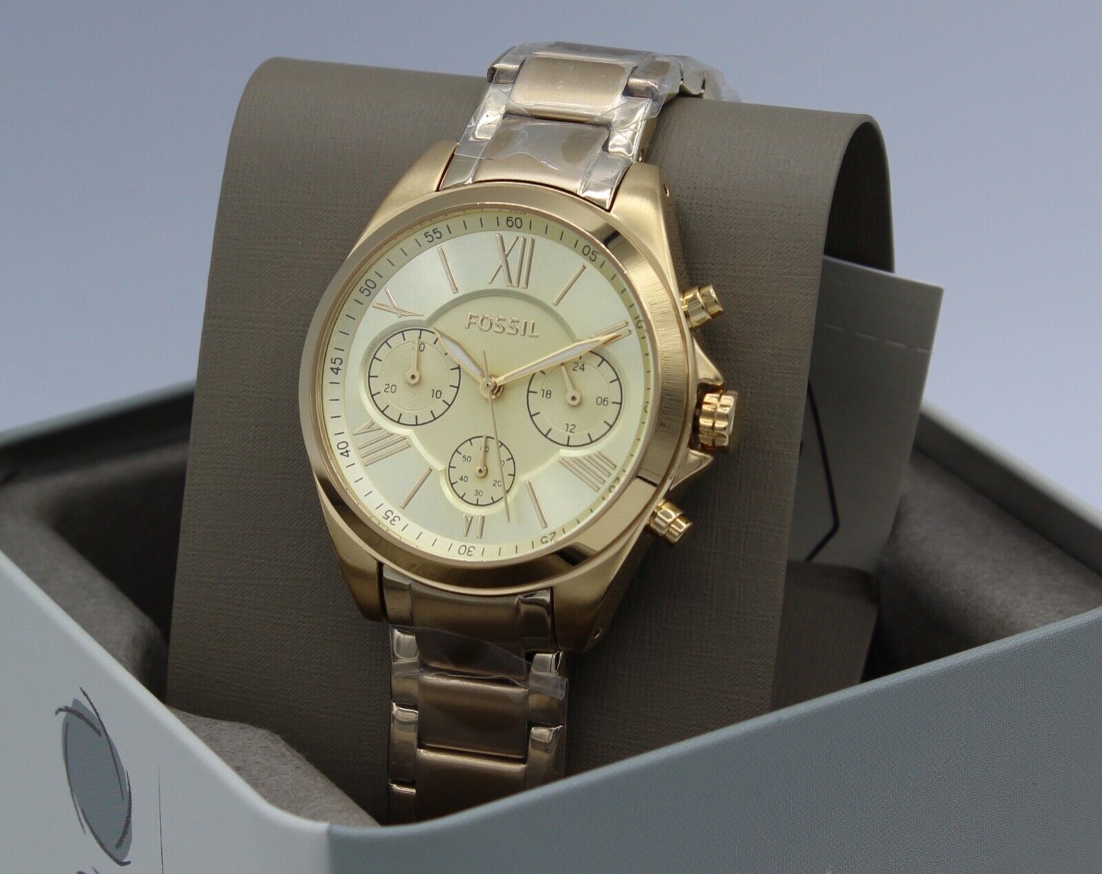 NEW AUTHENTIC FOSSIL MODERN COURIER MIDSIZE CHRONO GOLD WOMEN'S