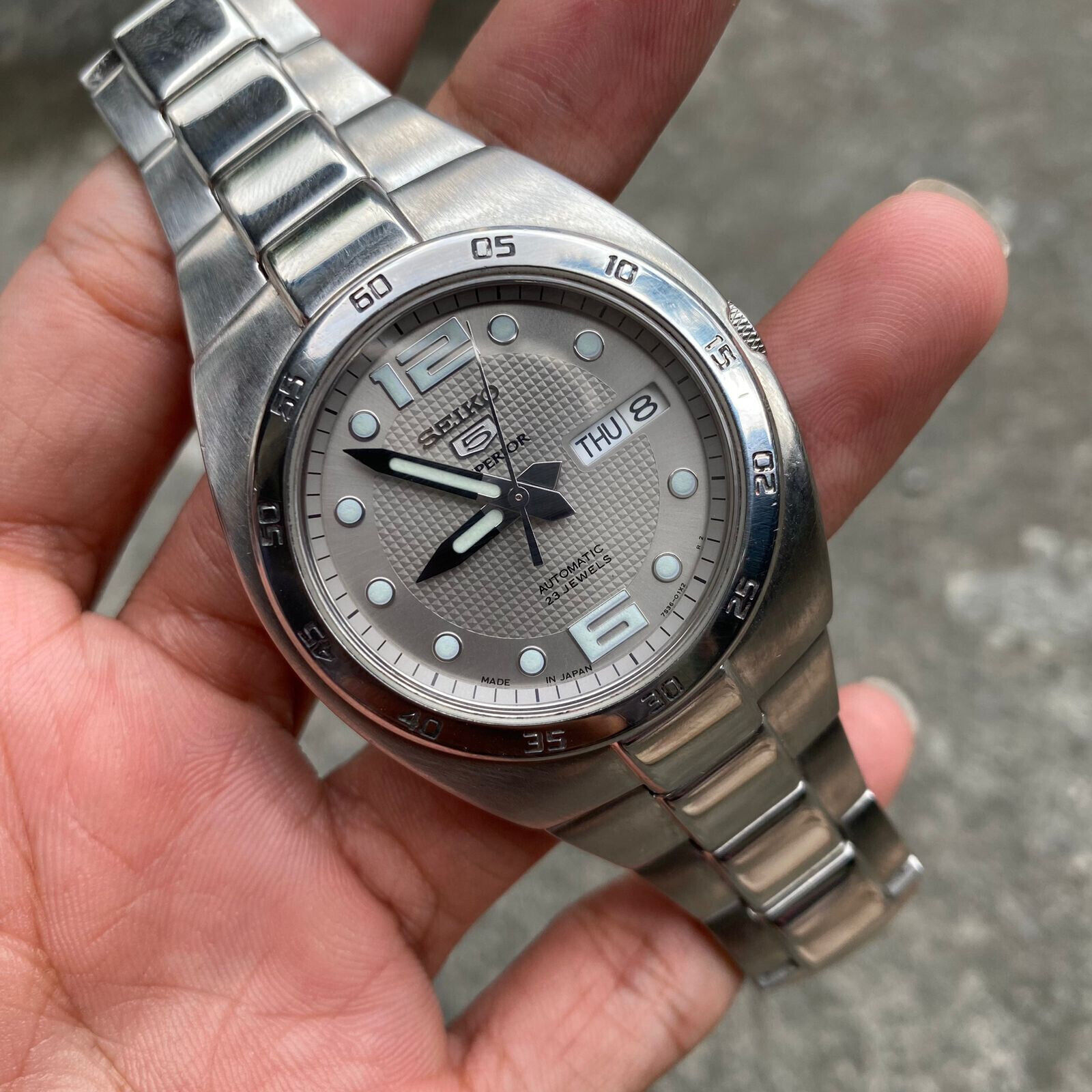 Rare Seiko 5 Superior Automatic 7S36-01N0 Grey Dial Day Date 