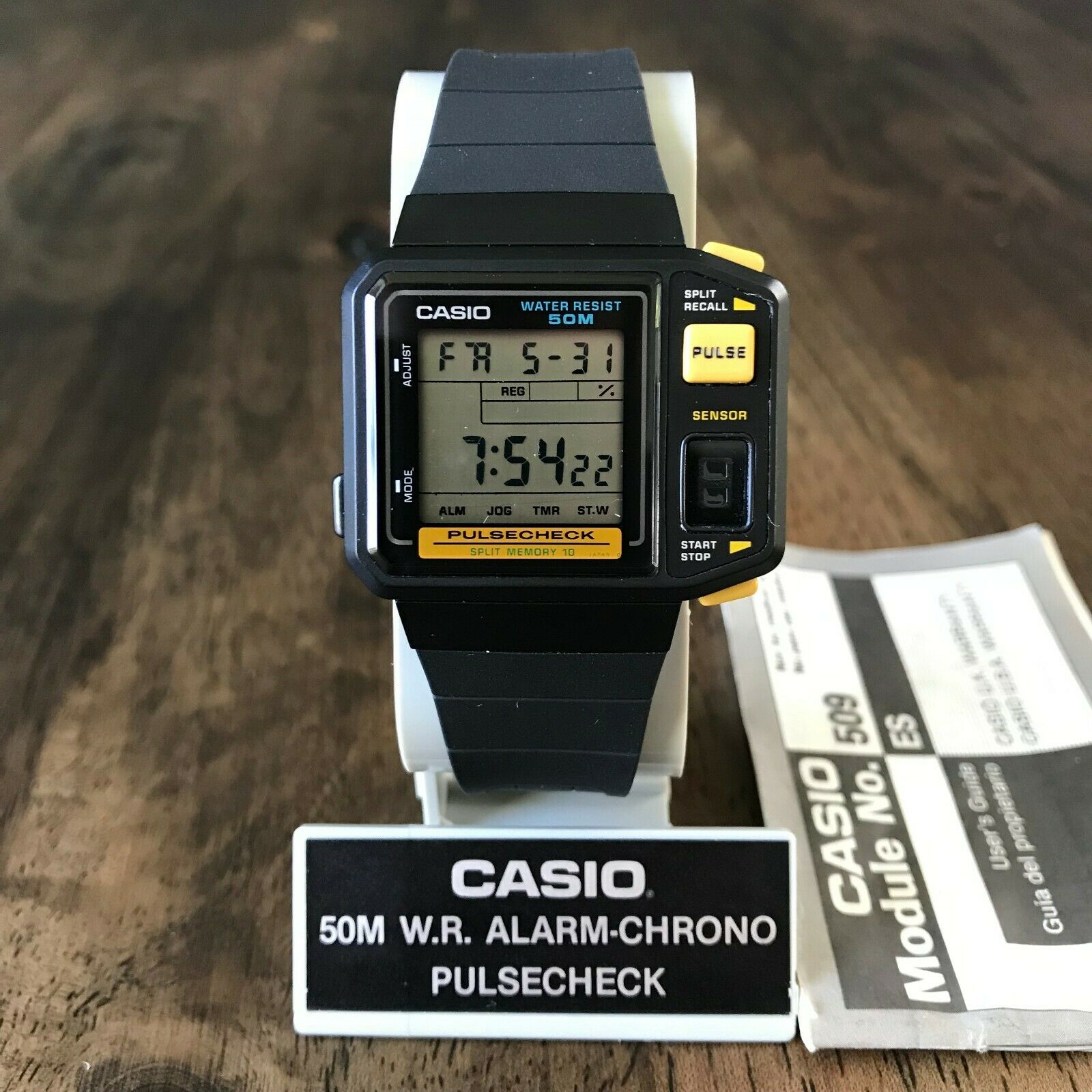 RARE Vintage 1987 Casio JP-100W Pulsecheck Watch w/ Original Band