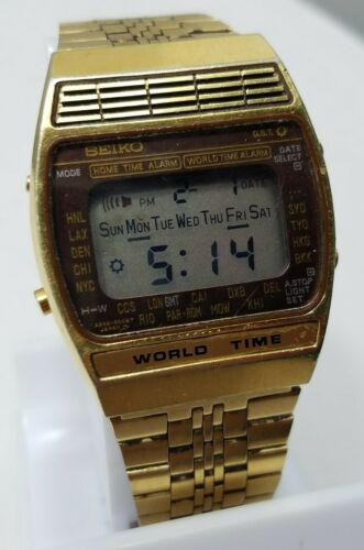 Vintage SEIKO WORLD TIME A239-5020 Watch - Rare Red Map Gold Model