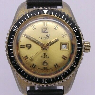 VINTAGE Cronel 400 Super Mens 40mm Gold Plated Divers Style Manual Watch Swiss WatchCharts Marketplace