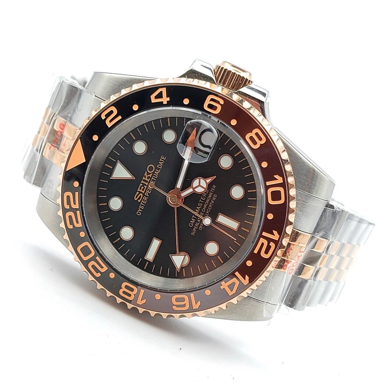 NEW! SEIKO CUSTOM ROOTBEER! GMT-MASTER mod automatic wrist watch 